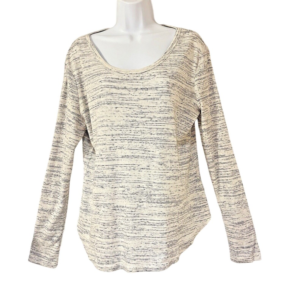 Liz Claiborne Womens Large Knit Pullover Sweater Long Sleeve Ivory Blue Accents